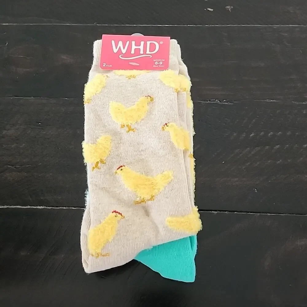 CHICKEN Fuzzy Socks by WHD Brand Pack of 2 Women's Size Medium 6 - 9 Shoe Size